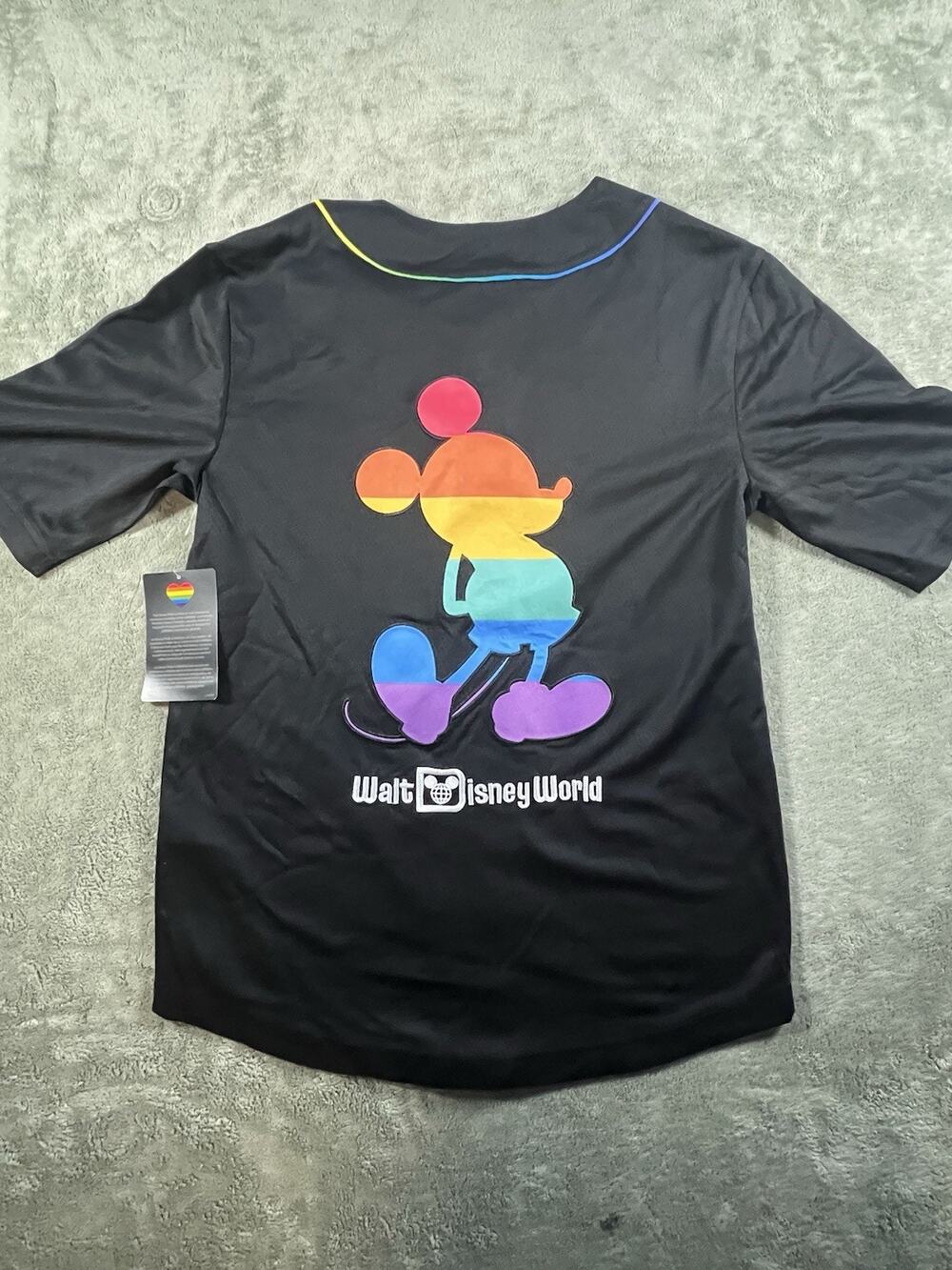 Disney Parks Pride Collection Mickey Baseball Jersey Youth XL NWT Rainbow Black